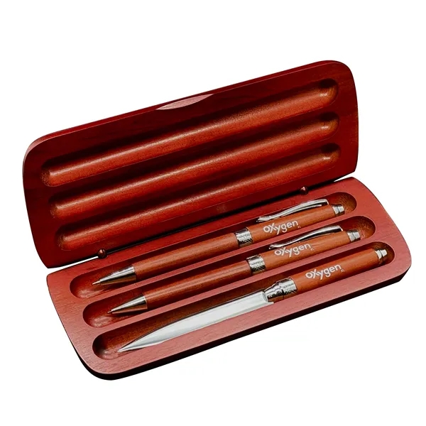 Triple pen set with wooden box, ballpoint pen, lead pencil, and... from ASI 68190 Lungsal / Lungsal
