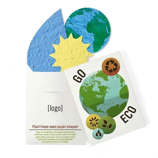 Recycled cardstock sleeve containing 3 die-cut seed paper shapes that will... from ASI 40646 Bloomin Promotions / Bloomin' Promotions™
