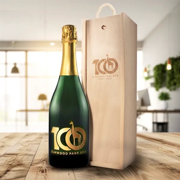 Gift set with a bottle of sparkling wine and slide-top wood... from ASI 30223 A Plus Wine Designs