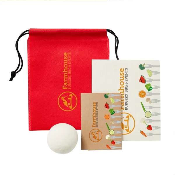 Sustainable starter kit with dryer balls, dish cloth and bees wrap,... from ASI 63549 Jornik Manufacturing Corp