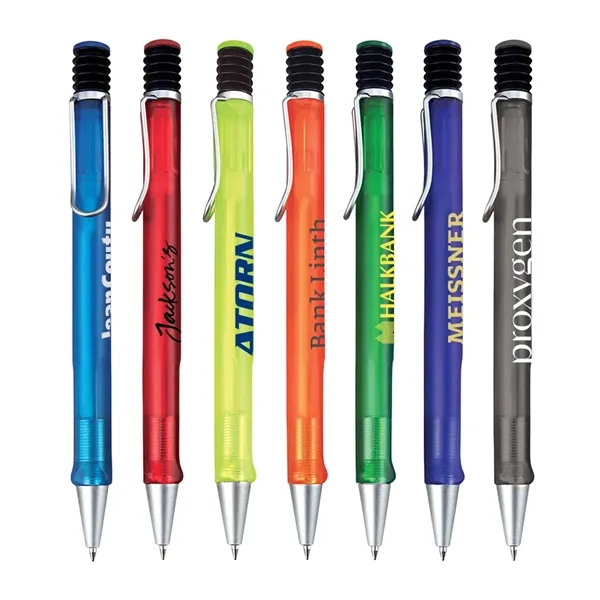 Plunge action ballpoint pen with frosted body and silver pocket clip.... from ASI 31517 Admart Products / Admart Line