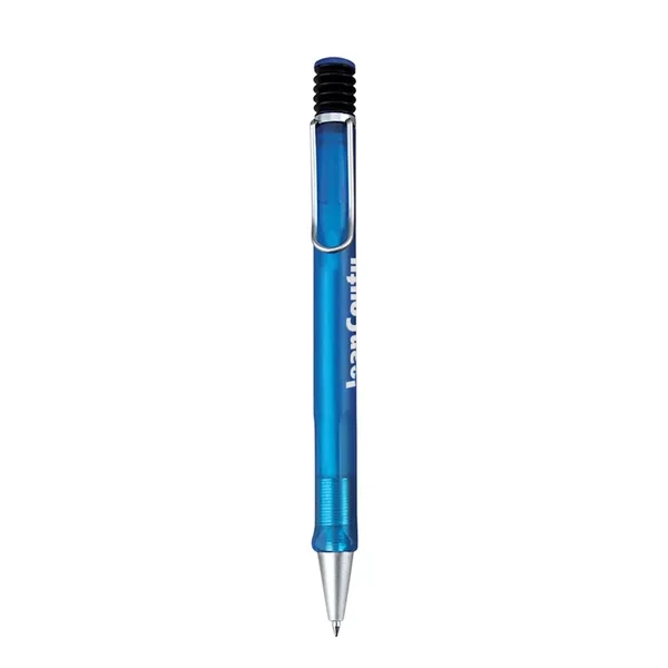 Plunge action ballpoint pen with frosted body and silver pocket clip.... from ASI 31517 Admart Products / Admart Line
