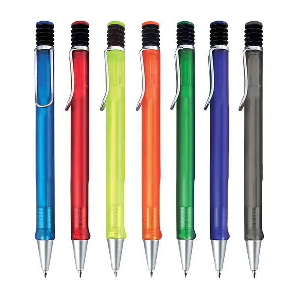 Plunge action ballpoint pen with frosted body and silver pocket clip.... from ASI 31517 Admart Products / Admart Line