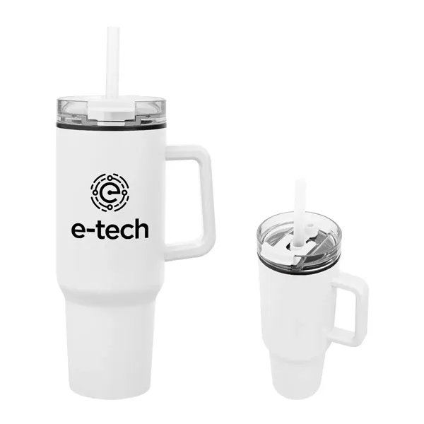 40 ounce stainless steel travel tumbler with a handle, double-wall construction,... from ASI 61125 Hit Promotional Products / Hit®