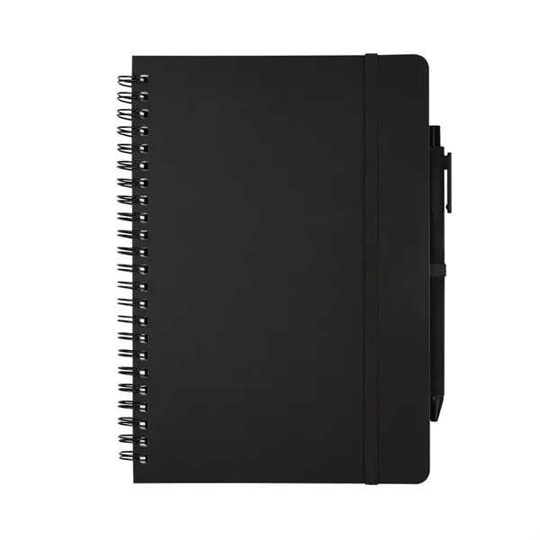 Spiral bound notebook with 80 lined pages, plunger action pen, strap... from ASI 61125 Hit Promotional Products / Hit®