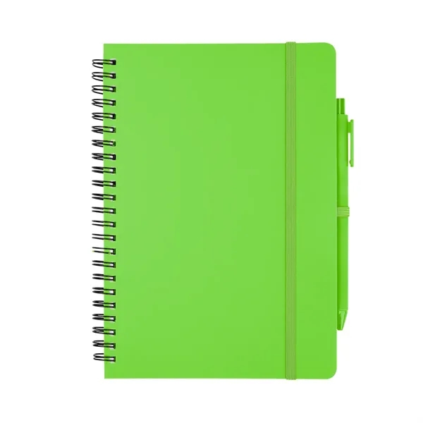 Spiral bound notebook with 80 lined pages, plunger action pen, strap... from ASI 61125 Hit Promotional Products / Hit®