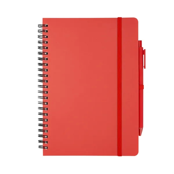 Spiral bound notebook with 80 lined pages, plunger action pen, strap... from ASI 61125 Hit Promotional Products / Hit®