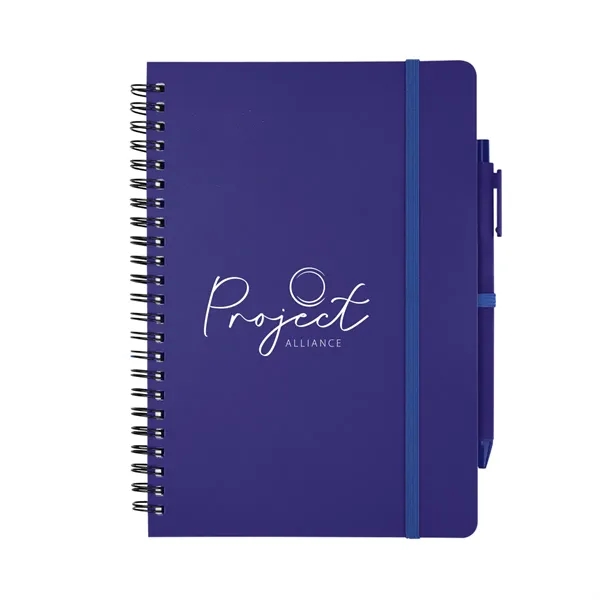 Spiral bound notebook with 80 lined pages, plunger action pen, strap... from ASI 61125 Hit Promotional Products / Hit®