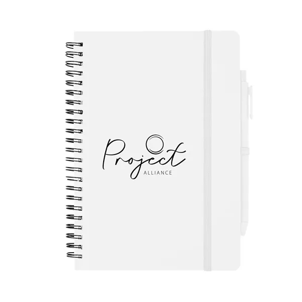 Spiral bound notebook with 80 lined pages, plunger action pen, strap... from ASI 61125 Hit Promotional Products / Hit®