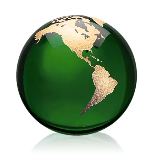 Optical crystal emerald globe award with etched continents.... from ASI 84592 St Regis Group / St Regis