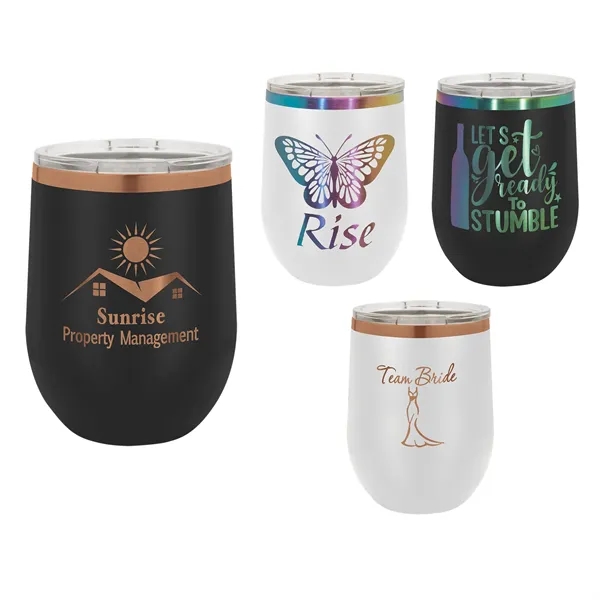 Ion-plated laser-engraved insulated stemless wine tumbler. Comes with a slider lid.... from ASI 45795 Colorguppy Printing
