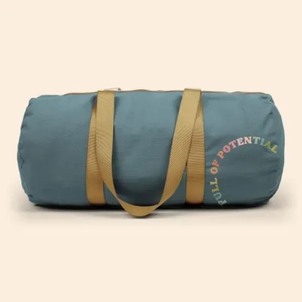 A canvas, barrel body Darling Duffel. It has a huge imprint... from ASI 74710 Numo