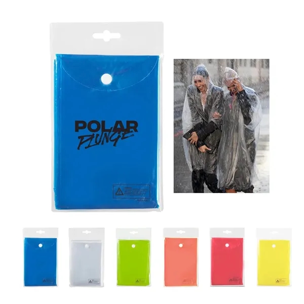 Disposable rain poncho with hood and clear pouch.... from ASI 63549 Jornik Manufacturing Corp