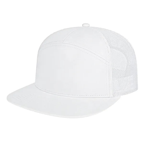 Medium profile seven panel structured cap with classic flat bill visor... from ASI 43792 Cap America Inc