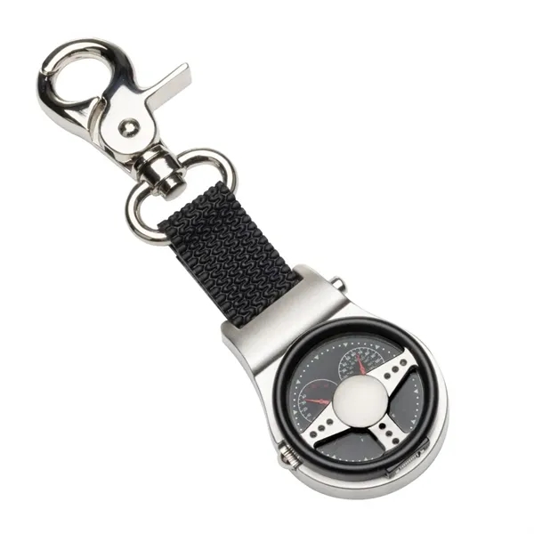Streamlined Pocket Watch features a unique steering wheel design and carabiner... from ASI 84592 St Regis Group