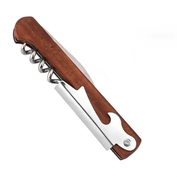 Foldable multi-functional wooden corkscrew wine and bottle opener with knife with... from ASI 37218 Athena Promo (tm)