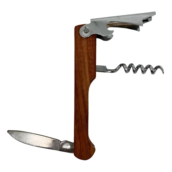Foldable multi-functional wooden corkscrew wine and bottle opener with knife with... from ASI 37218 Athena Promo (tm)