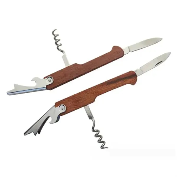 Foldable multi-functional wooden corkscrew wine and bottle opener with knife with... from ASI 37218 Athena Promo (tm)