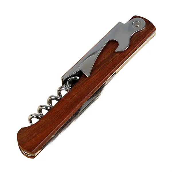 Foldable multi-functional wooden corkscrew wine and bottle opener with knife with... from ASI 37218 Athena Promo (tm)