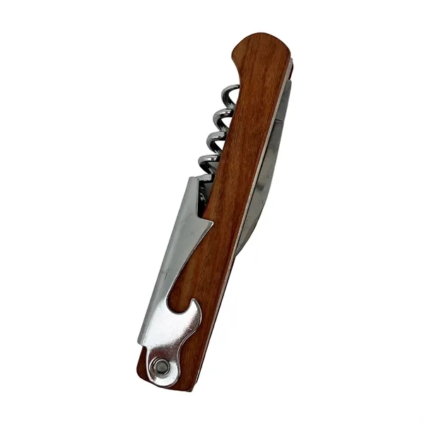 Foldable multi-functional wooden corkscrew wine and bottle opener with knife with... from ASI 37218 Athena Promo (tm)