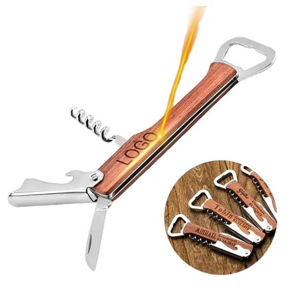 Multi-function wooden corkscrew bar tool opener with imprint... from ASI 37218 Athena Promo (tm)