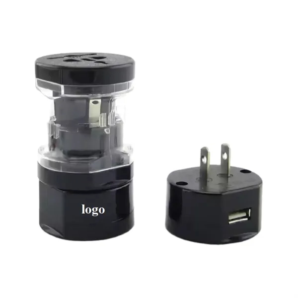 4-in-1 universal travel adapter with USB port plus1 color silkscreen on... from ASI 37218 Athena Promo (tm)