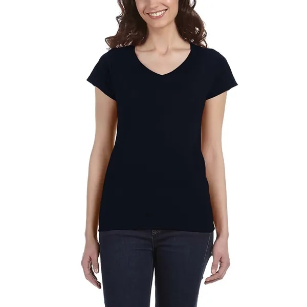 Ladies 100% preshrunk cotton V-neck t-shirt plus 1 color silkscreen imprint... from ASI 37218 Athena Promo (tm)