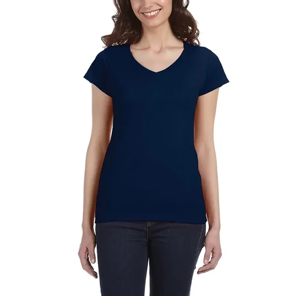 Ladies 100% preshrunk cotton V-neck t-shirt plus 1 color silkscreen imprint... from ASI 37218 Athena Promo (tm)