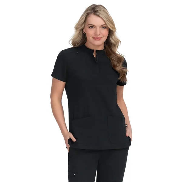 koi Women's Zipper-Neck Mandarin Collar Top... from ASI 86018 Scrub Authority / Uniform Stores