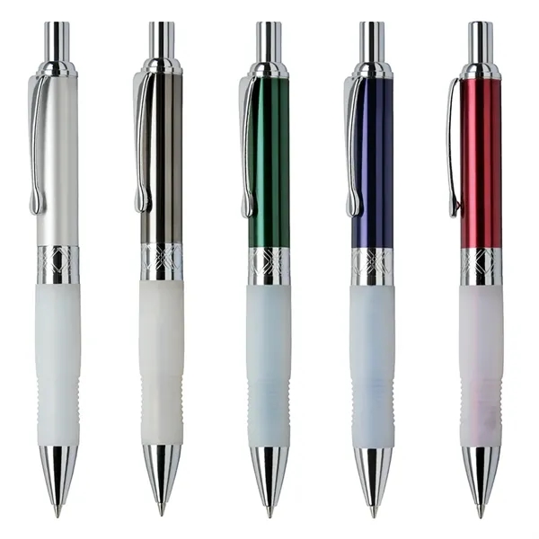 Click action ballpoint pen with colorful metallic cap and frosted rubber... from ASI 31517 Admart Products / Admart Line