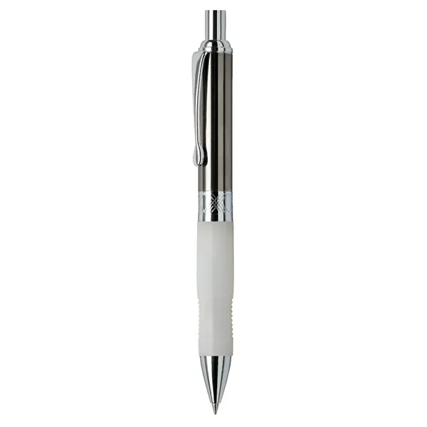 Click action ballpoint pen with colorful metallic cap and frosted rubber... from ASI 31517 Admart Products / Admart Line