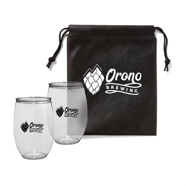 Gift set with two 16 oz. wine glasses and a drawstring... from ASI 63549 Jornik Manufacturing Corp
