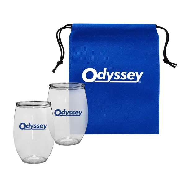 Gift set with two 16 oz. wine glasses and a drawstring... from ASI 63549 Jornik Manufacturing Corp