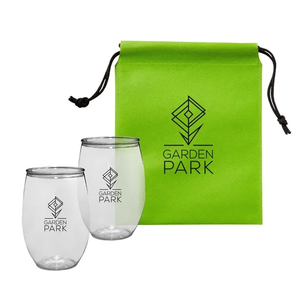 Gift set with two 16 oz. wine glasses and a drawstring... from ASI 63549 Jornik Manufacturing Corp