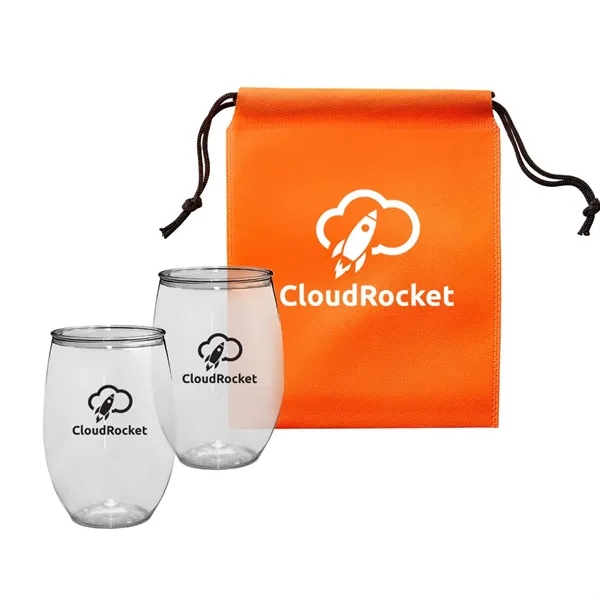 Gift set with two 16 oz. wine glasses and a drawstring... from ASI 63549 Jornik Manufacturing Corp