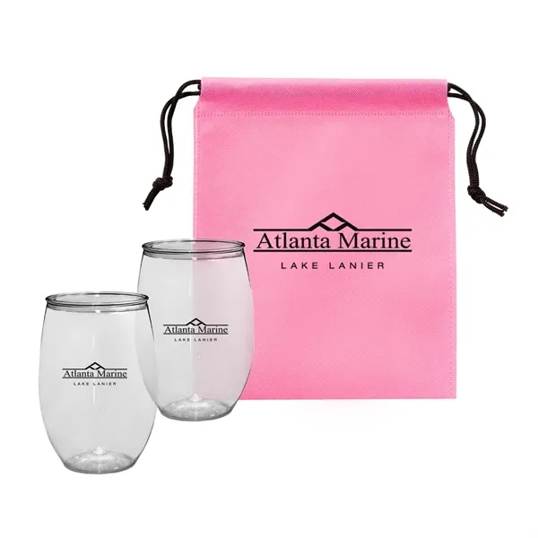 Gift set with two 16 oz. wine glasses and a drawstring... from ASI 63549 Jornik Manufacturing Corp