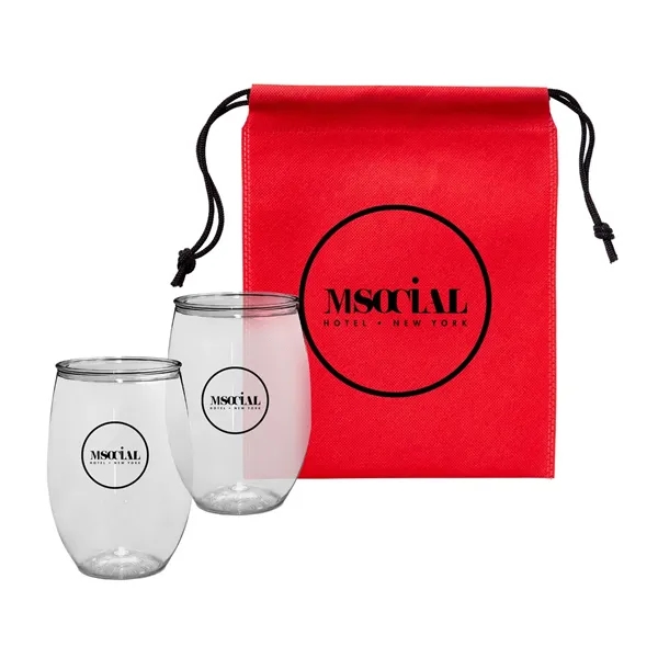 Gift set with two 16 oz. wine glasses and a drawstring... from ASI 63549 Jornik Manufacturing Corp