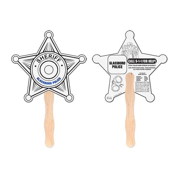 Sheriff badge shaped hand fan with uncoated paper for coloring and... from ASI 98360 WOWLine / WOWLine®