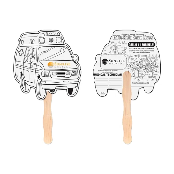 EMT shaped hand fan with uncoated paper for coloring and a... from ASI 98360 WOWLine / WOWLine®