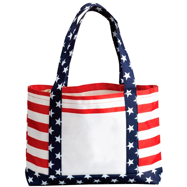 Large carry tote with stars and stripes pattern print. Constructed with... from ASI 30112 ACE Products / Ace Line