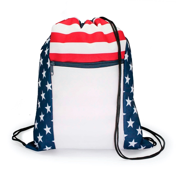Drawstring backpack features a patriotic design with front zipper pocket. ... from ASI 30112 ACE Products / Ace Line