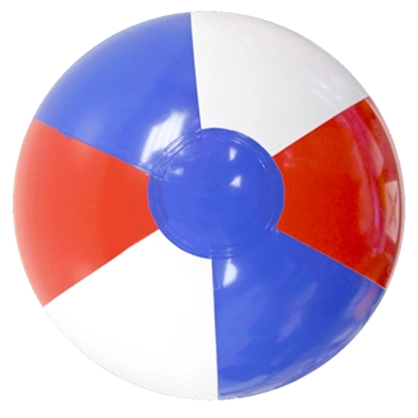 Red-white-blue beach ball with customization and an air-catch valve for easy... from ASI 55675 Galaxy Balloons Inc / Galactic Fun Time Line