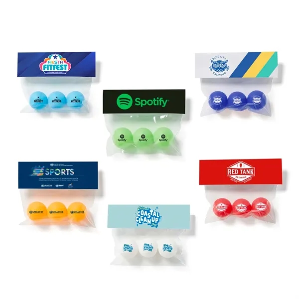 Three pack of packaged ping pong balls with full color header... from ASI 63549 Jornik Manufacturing Corp