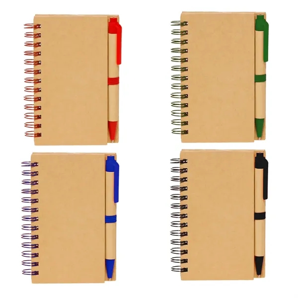Recycled spiral notebook with pen plus 1 color silkscreen imprint on... from ASI 37218 Athena Promo (tm)