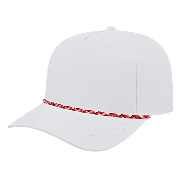 Medium profile five panel structured cap with a modified flat visor... from ASI 43792 Cap America Inc
