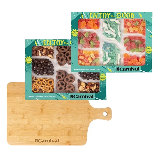 Sour Gummy & Sweet & Savory Charcuterie Trays w/Bamboo Board... from ASI 44900 NC Custom (CI/Lanco) / Chocolate Inn
