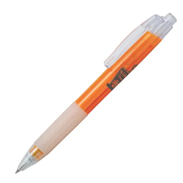 Click action plastic ballpoint pen with transparent color body and frosted... from ASI 68190 Lungsal / Lungsal