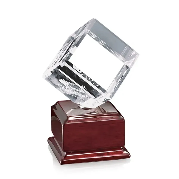 Optical crystal cube award on Radison rosewood base.... from ASI 84592 St Regis Group / St Regis