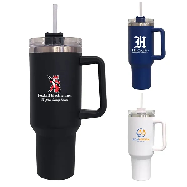 40 oz stainless mug bottle w-handle lid straw... from ASI 39820 Opusline (Benmex) / Opus Line