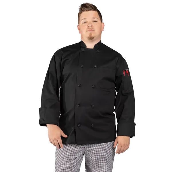 Uncommon Threads Unisex Classic Knot Chef Coat - Black... from ASI 86018 Scrub Authority / Uniform Stores
